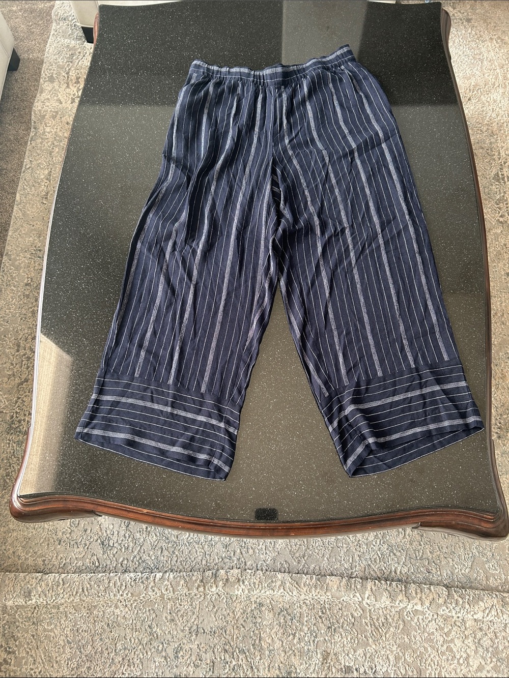 LOFT Navy Blue Pinstripe Wide-Leg Cropped Pants